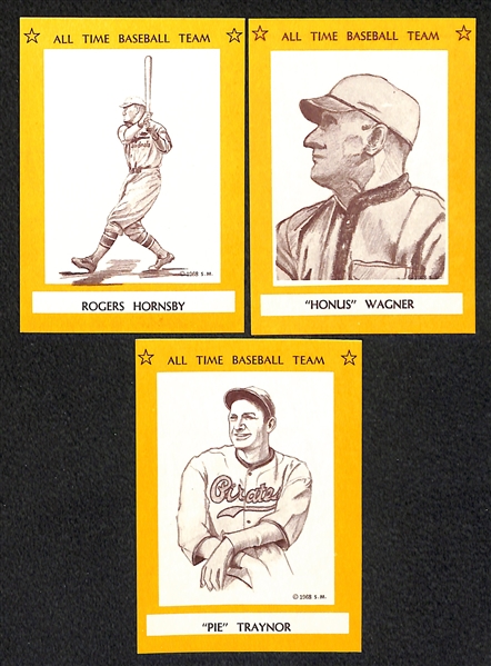 High-Quality 1968 Sports Memorabilia All-Time Baseball Team Set w/ Babe Ruth (15 Cards)