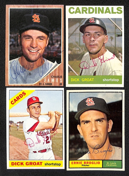 Lot of (12) Signed Vintage St. Louis Cardinals Topps Cards w/ (2) Curt Flood (1962 and 1963 Topps) - JSA Auction Letter