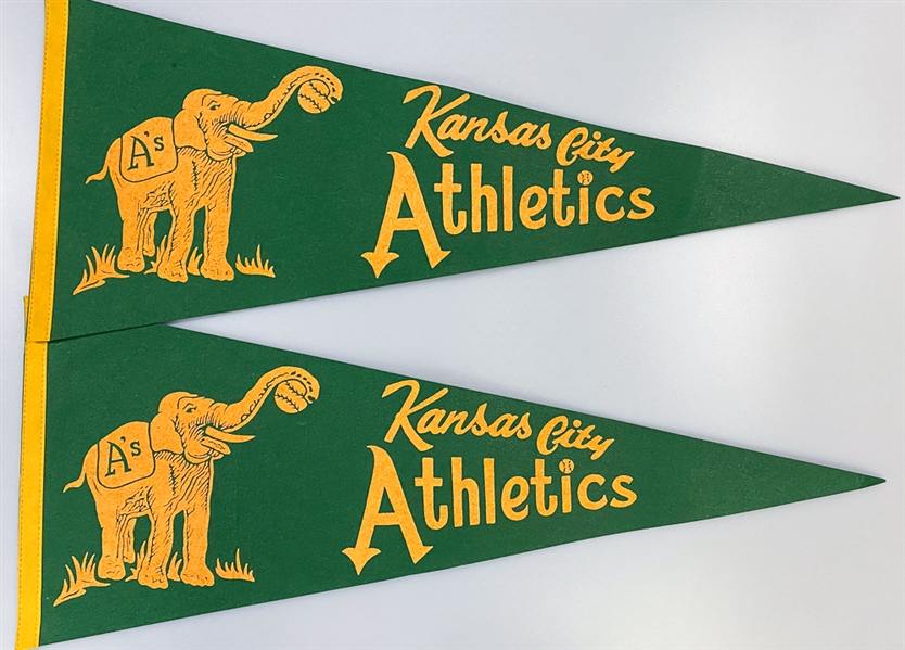 Lot of (2) Vintage Kansas City Athletics Full-Size Pennants
