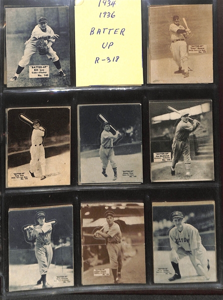 Lot of (60) 1934-36 Batters-Up Baseball Cards w/ Dizzy Dean, Greenberg, Bottomley, Lyons, Goslin, Medwick, Rolfe