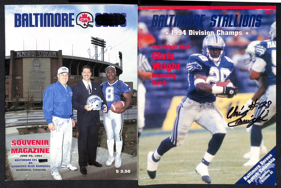 Lot of (5) Signed Football Photos of Bubba Smith, Bart Star + Signed Football Magazines Baltimore CFL Colts, Chris Wright + Los Angeles Rams Plaque - JSA Auction Letter