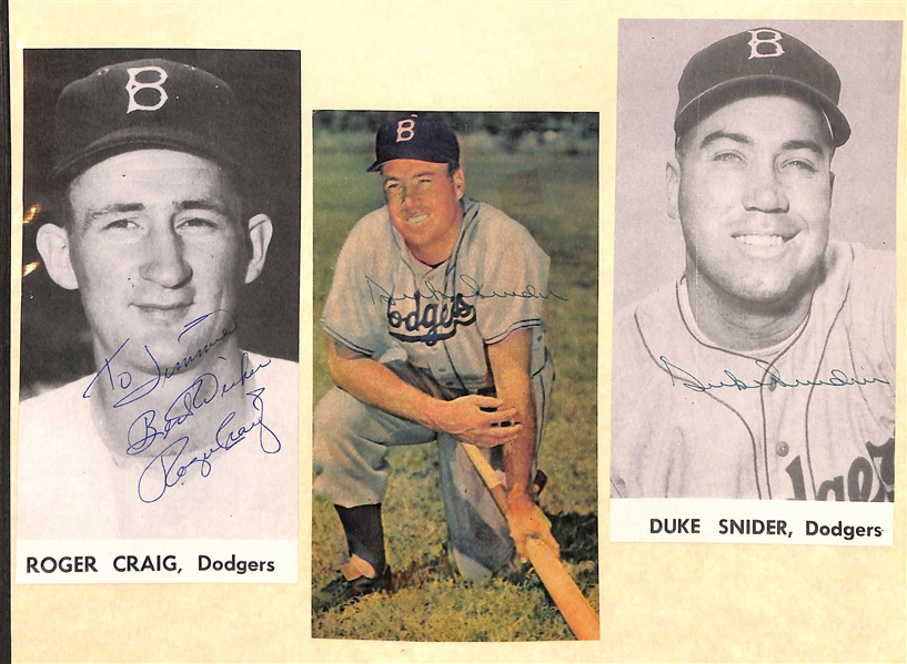 Lot of (50) Signed 1940-1969 Photo Cards & Clippings w/ (2) Medwick, (2) Henrich, (2) Chiozza, (4) Duke Snider, Stengel, Herman - JSA Auction Letter