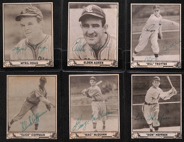 Lot of (6) 1940 Play Ball Signed St. Louis Browns Cards (JSA Auction Letter) w/ Hoag, Auker, Trotter, Coffman, McQuinn, Heffner (Cards Are Authentic/Trimmed) - JSA Auction Letter