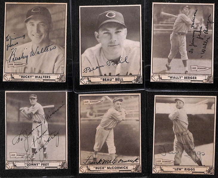 Lot of (6) 1940 Play Ball Signed Cincinnati Reds Cards (JSA Auction Letter) - Bucky Walters, Beau Bell, Wally Berger, Lonny Frey, Lew Riggs, Buck McCormick (Cards Are Authentic/Trimmed) - JSA...