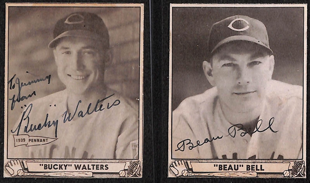 Lot of (6) 1940 Play Ball Signed Cincinnati Reds Cards (JSA Auction Letter) - Bucky Walters, Beau Bell, Wally Berger, Lonny Frey, Lew Riggs, Buck McCormick (Cards Are Authentic/Trimmed) - JSA...