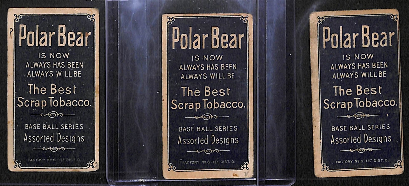 Lot of (3) Polar Bear Back 1909-11 T206 Cards w/ Chase (Blue Portrait, NY Yankees), Zach Wheat (HOF - Brooklyn), Strange (Baltimore)