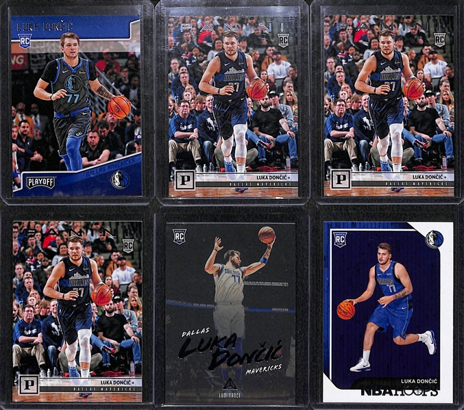 Lot of (6) Luka Doncic 2018-19 Rookie Cards (Hoops, Luminance, 3 Panini, and 1 Playoff)
