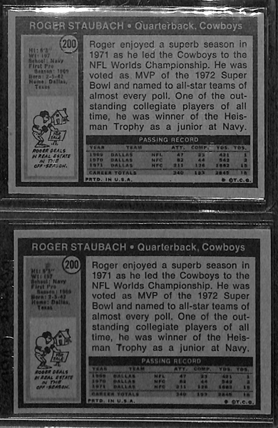 Lot of (2) 1972 Roger Staubach Topps Rookie Cards