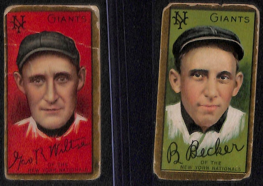 Lot of (6) 1911 T205 Gold Border Cards w/ Crandall (Crossed t), Latham (A. Latham on Back), Wiltse (Both Ears), Becker, Schlei, Murray