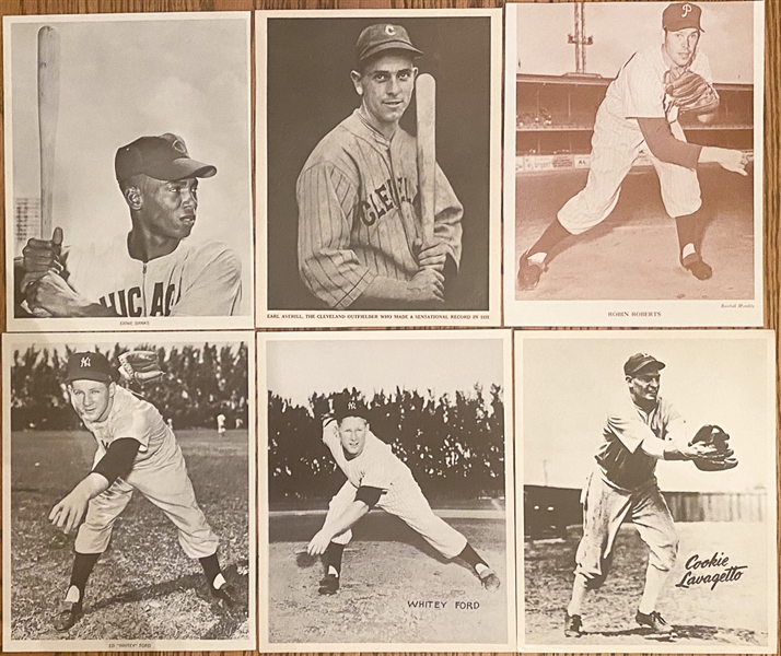 Lot of (68) Mostly HOFer Photos & Prints (Some Rare) - Inc. Mays, Koufax, DiMaggio, Ted Williams, Banks,  Cobb (Many Sports Fax, Baseball Magazine Premiums, and Photos)