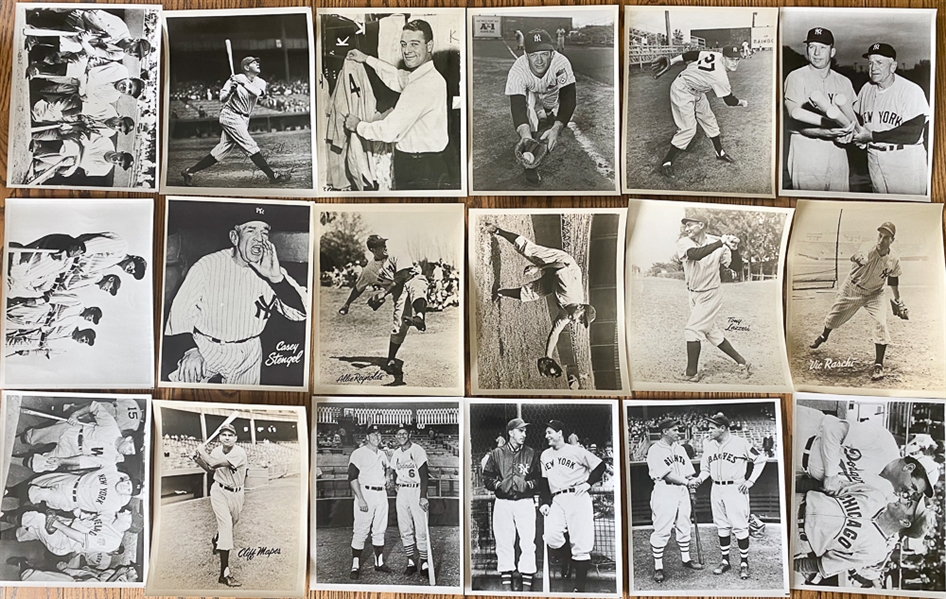 (56) Baseball Photos/Prints - Mostly Yankees Printed in the 1960s or 1970s Inc. Ruth, Gehrig, Collins, Burdette, Stengel, +