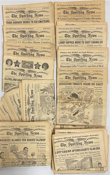 Lot of 35 - The Sporting News Newspapers from 1947, 1948, 1949