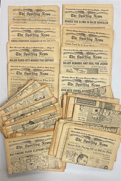Lot of 48 - The Sporting News Newspapers from 1950, 1952, & 1953