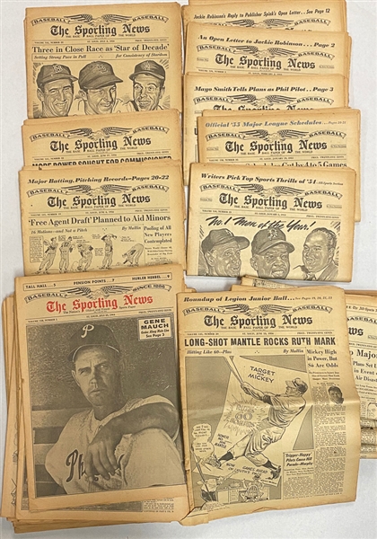 Lot of 47 - The Sporting News Newspapers from 1955, 1956, 1960, 1964, 1965