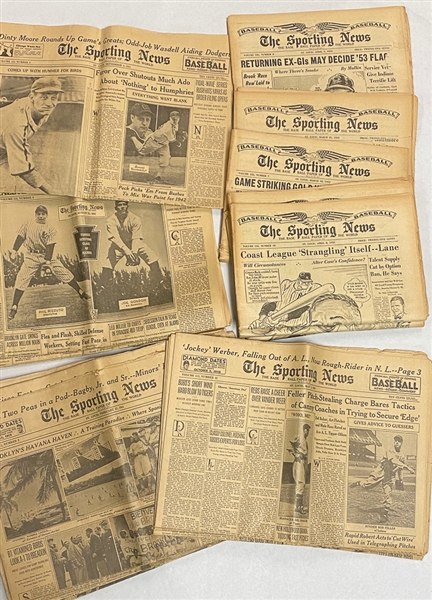 Lot of 34 - The Sporting News Newspapers from 1941, 1953