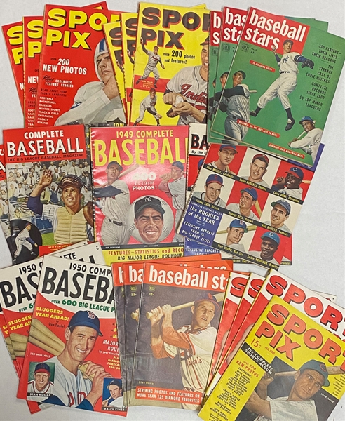 Lot of 25 Mostly 1949 & 1950 Baseball & Sport Magazines (Covers include Williams/DiMaggio/Musial/Others)