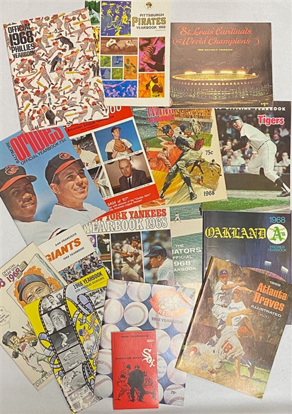 Lot of (16) Different 1968 Official MLB Team Yearbooks - Most in NM Condition!