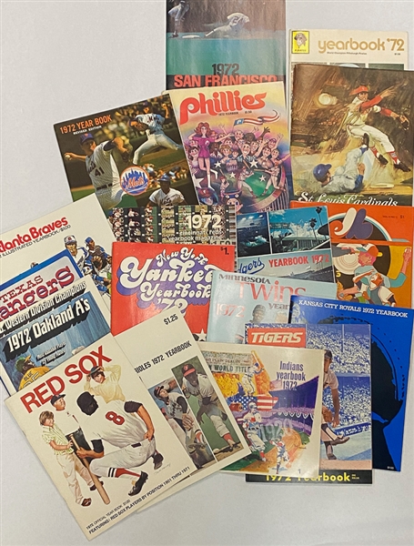 Lot of (18) Different 1972 MLB Official Team Baseball Yearbooks - Most in EX+ or Better Condition!