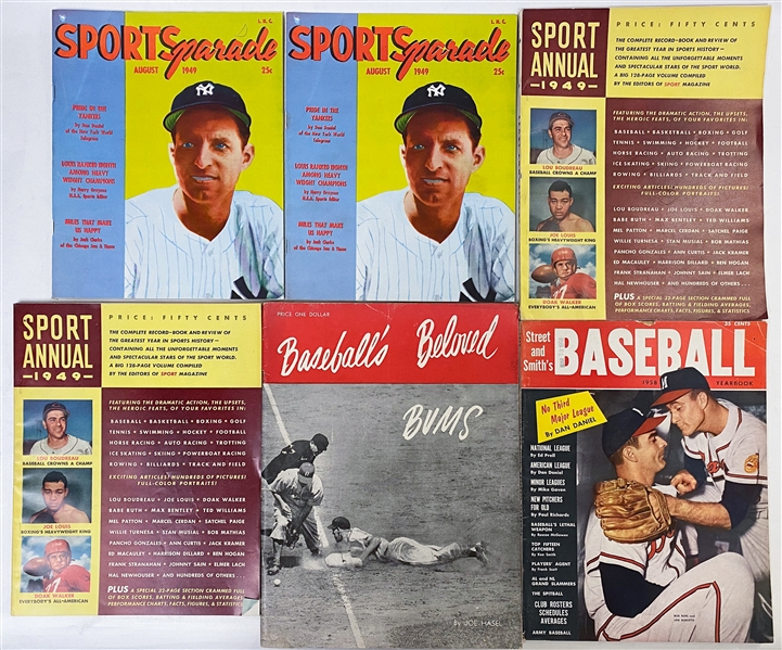 Lot of (16) Sports Magazines/Programs Inc. 1949 and 1951 Yankees Sketch Book, (2) 1969 Yankees Yearbooks, and (12) 1940s-1966 Programs (Berra, Musial, Koufax Covers)