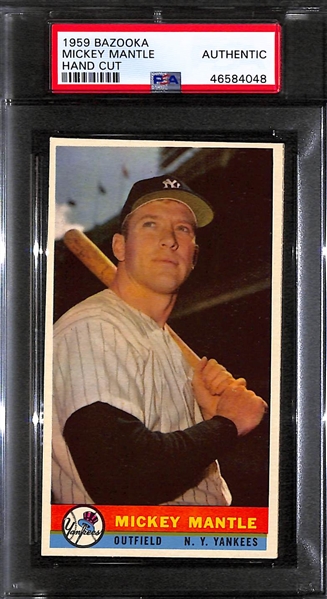 1959 Bazooka Hand Cut Mickey Mantle Card Graded PSA Authentic - Writing On Back