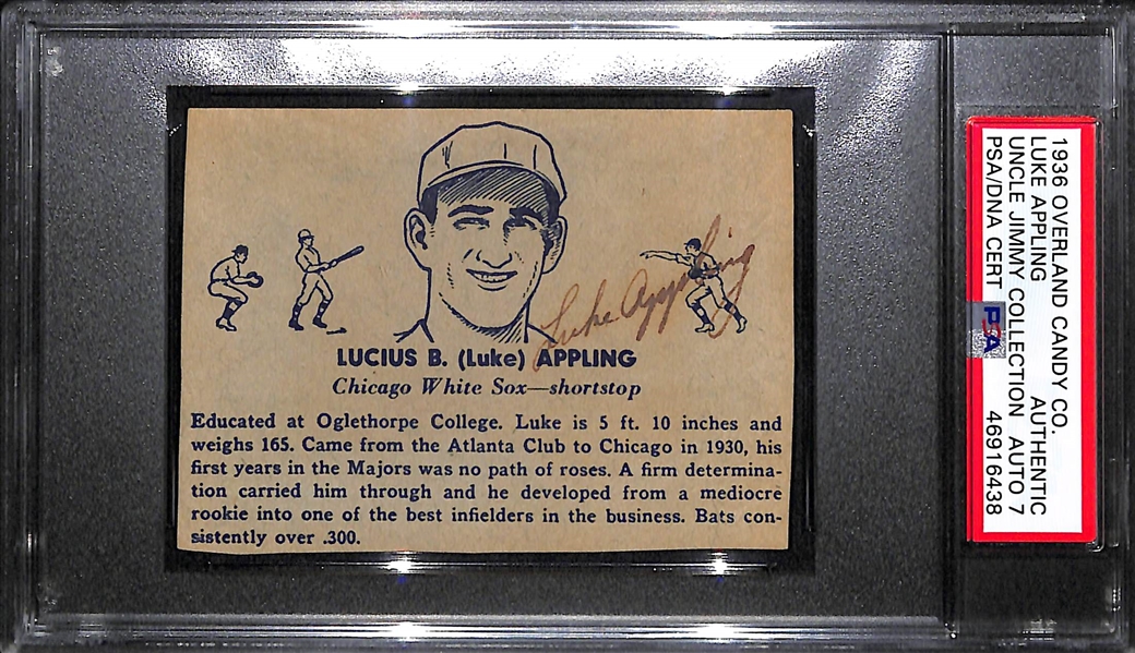 RARE Luke Appling Signed 1936 Overland Candy Co. Wrapper R301 PSA Authentic (Hand Cut/Trimmed - 4x 2-7/8)