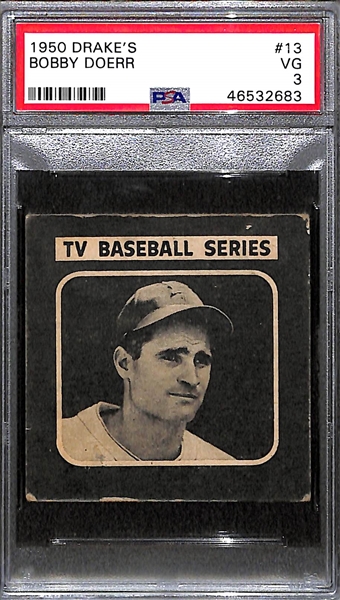 RARE 1950 Drake's TV Baseball #13 Bobby Doerr PSA 3