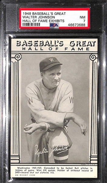 1948 Baseball's Great HOF Exhibits Walter Johnson Graded PSA 7