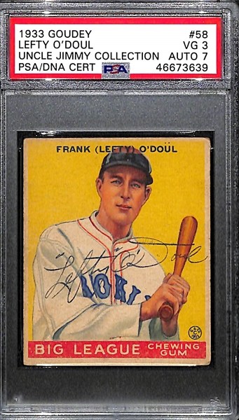 1933 Goudey Lefty O'Doul #58 PSA 3 (Autograph Grade 7) - Pop 2 - Only 1 Other Graded the Same Highest Grade - Only 9 PSA Graded Examples - d. 1969