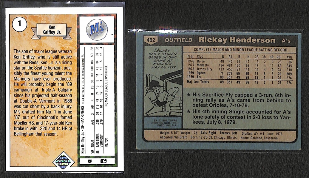 Lot of 33 Baseball Stars & HOF Rookie Cards w. Ken Griffey Jr & Rickey Henderson