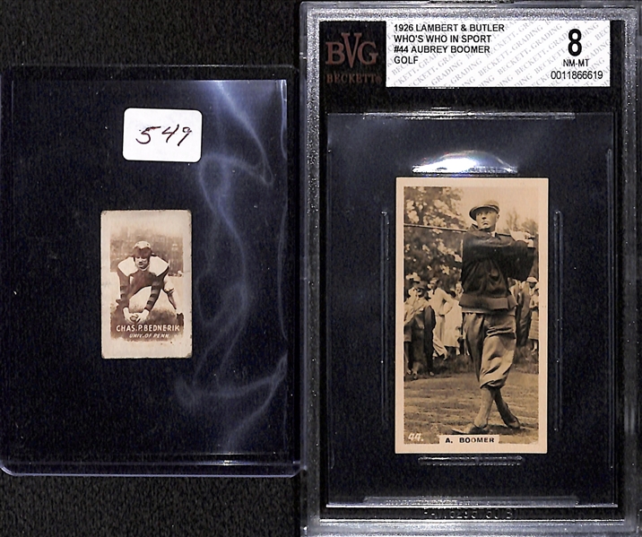Lot of 2 Vintage Cards - 1948 Topps Magic Bednarik & 1926 Lambert & Butler Who's Who Aubrey Boomer PSA 8 Cards