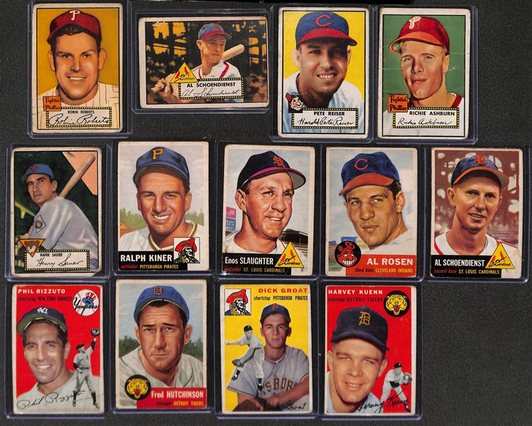 Lot of (13) Topps Baseball Cards from 1952-1954 w. 1952 Robin Roberts