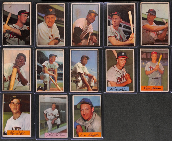 Lot of  (13) Bowman Baseball Cards from 1953-1954 w. 1953 Eddie Mathews