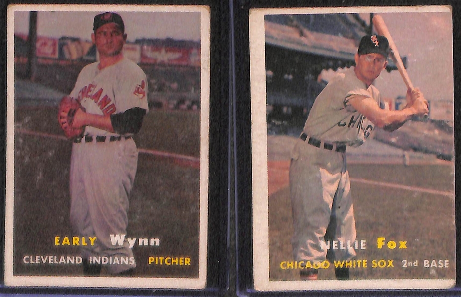 Lot of (8) 1957 Topps Baseball Cards w. Hank Aaron