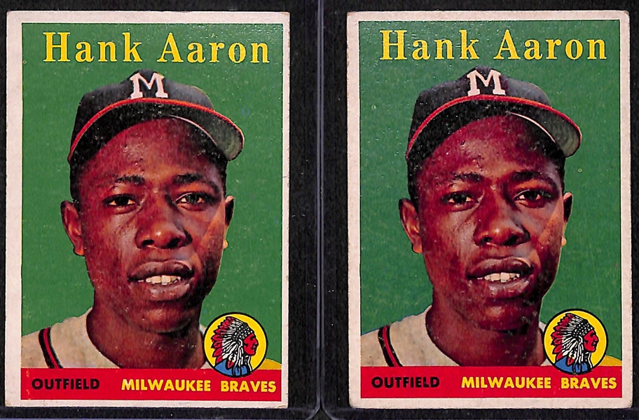 Lot of (2) 1958 Topps Hank Aaron Yellow Name Cards
