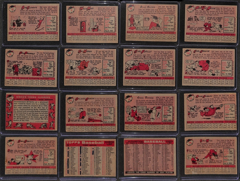 Lot of (16) 1958 Topps Baseball Cards w. Roberto Clemente