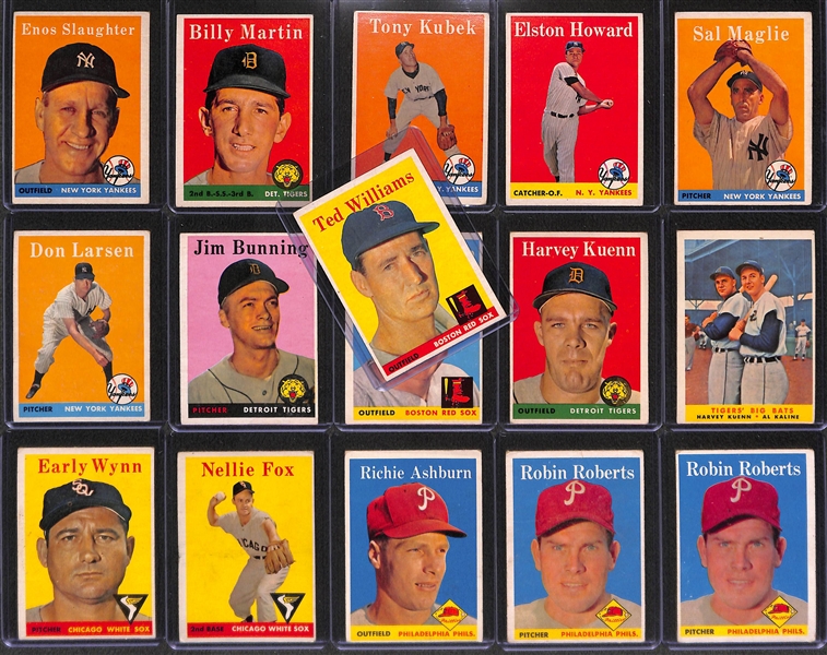 Lot of (16) 1958 Topps Baseball Cards w. Ted Williams