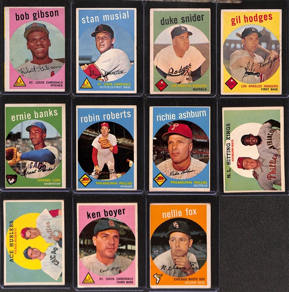 Lot of (11) 1959 Topps Baseball Cards w. Bob Gibson Rookie Card