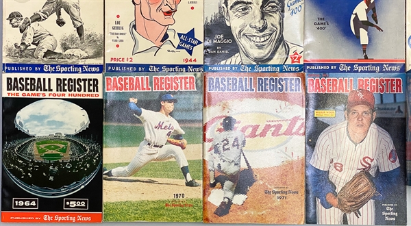 Lot of (27) Official Baseball Register Books from 1940 Through 1970s