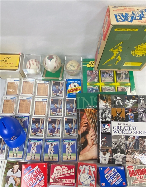 Lot of Baseball Memorabilia Inc. Mel Allen & Others Signed Baseball, 1981 Topps Traded Set, Old Card Storage Locker, Sets & Partial Sets