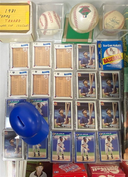 Lot of Baseball Memorabilia Inc. Mel Allen & Others Signed Baseball, 1981 Topps Traded Set, Old Card Storage Locker, Sets & Partial Sets