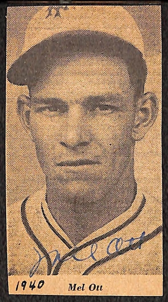 Mel Ott Signed Newspaper Clipping From the 1940s (1.75 x 3.5) - JSA Auction Letter