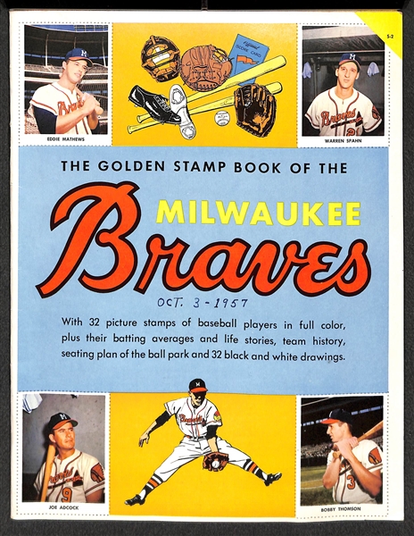 1955 Golden Stamp Book of the Milwaukee Braves (All Player Stamps in Book Inc. Aaron, Mathews, Spahn, Thomson)