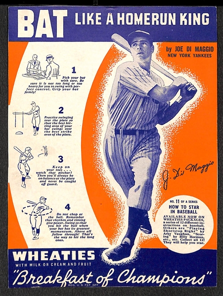 1937 Wheaties Series 6 (#11) - Joe DiMaggio Panel (Writing on Back)