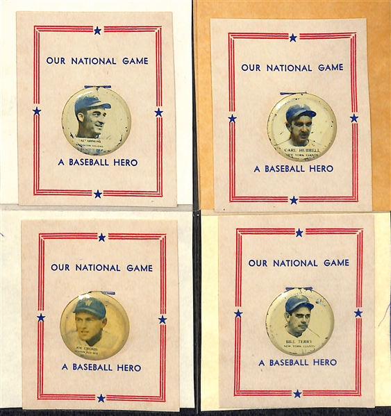 1938 PM8 Our National Game Pins Complete Set (30) w/ Lou Gehrig, Jimmie Foxx, Hank Greenberg, and 14 Other HOFers!