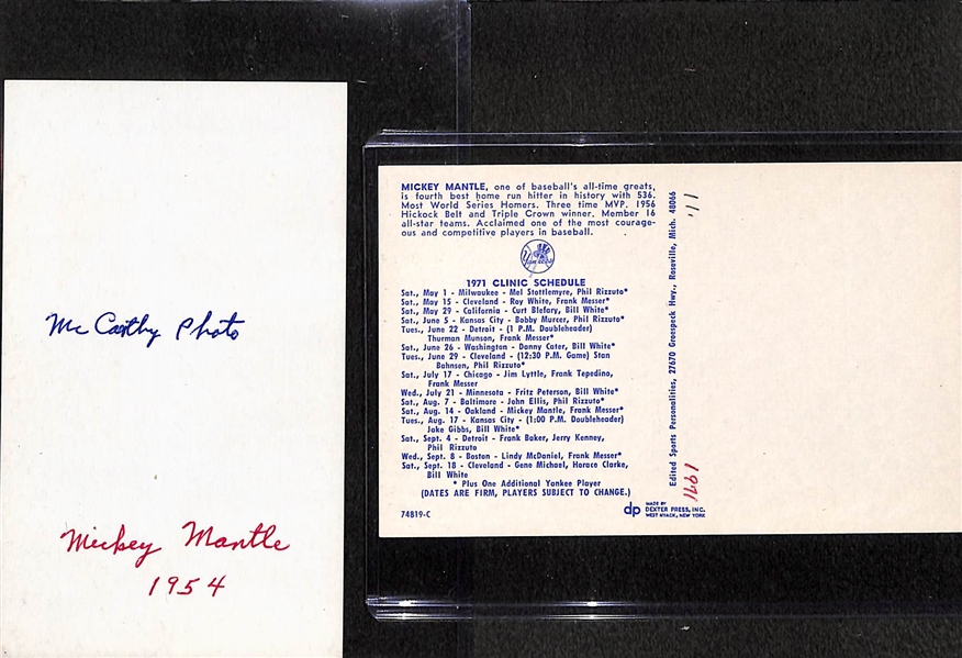 Lot of (43) New York Yankees  1956-1971 Post Cards and Photo Cards w/ 2 Mickey Mantle (1956 McCathy Photo Card and 1971 Dexter Press Postcard) -  Year and Player's Name Written on the Back of Most