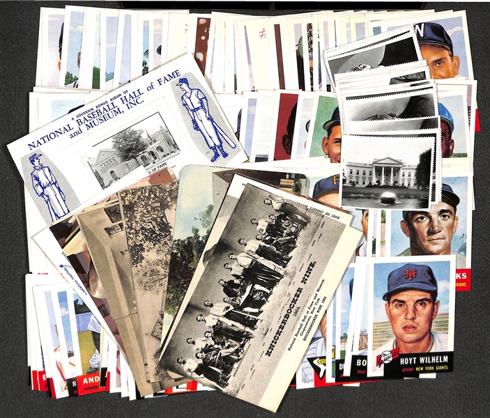 Lot of Baseball and Historical Items Inc. Topps Archives 1953 Reprint Set, 1950 Calahan #82 HOF, 17 Vintage Postcards, Old Presidential Stamps