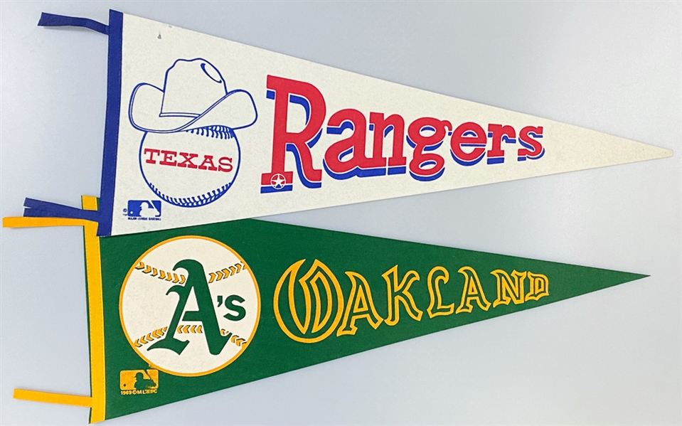 (11) Old Baseball Full-Size Pennants (Most 1969-1974), Inc. (2) 1974 Dodgers WS, Rangers, A's, White Sox, Indians, Red Sox, Orioles, Blue Jays,  (2) Mariners