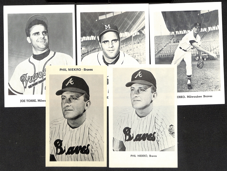 Lot of (35) Braves Star/HOF Photos Inc. (7) Hank Aaron, (7) Spahn, (2) Mathews,  (6) Niekro, (11) Torre, Wilhelm, Schoendienst, (2) Cepeda