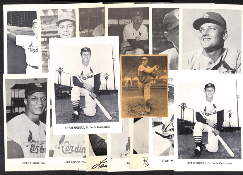 Lot of (30) St. Louis Cardinals Card/Photos Inc. 1929 R316 Hafey, (12) 1964 Team Set, Jay Publishing (3 Musial, 2 Brock, 2 Gibson), (2) Musial Baseball Magazine Images