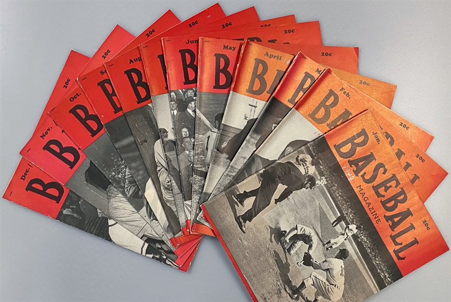 Lot of (12) 1948 Baseball Magazines - Jan Thru Dec - Covers Include Joe Cronin & Yogi Berra